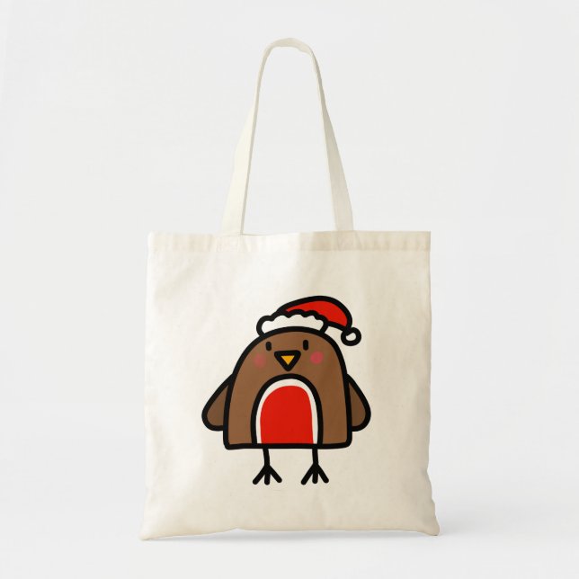 Bolsa Tote Cartoon Robin Doodle de Natal bonito (Frente)