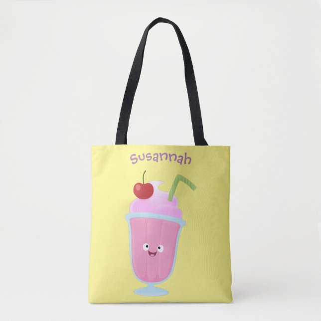 Bolsa Tote Cartoon sundae de sorvete de morango (Frente)