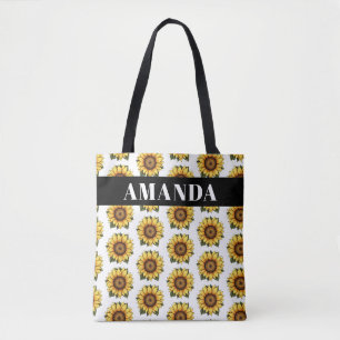 Bolsa Tote Cartoonish Yellow Custom Name Sunflower Patterno