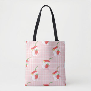 Bolsa Tote Cartoons de Leite de Morango: Padrões Reproduzívei