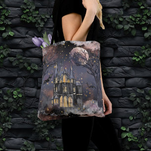 Bolsa Tote Casa Assombrada Árvore lunar e morcegos