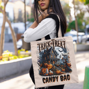 Bolsa Tote Casa assombrada com abóboras para o Halloween!