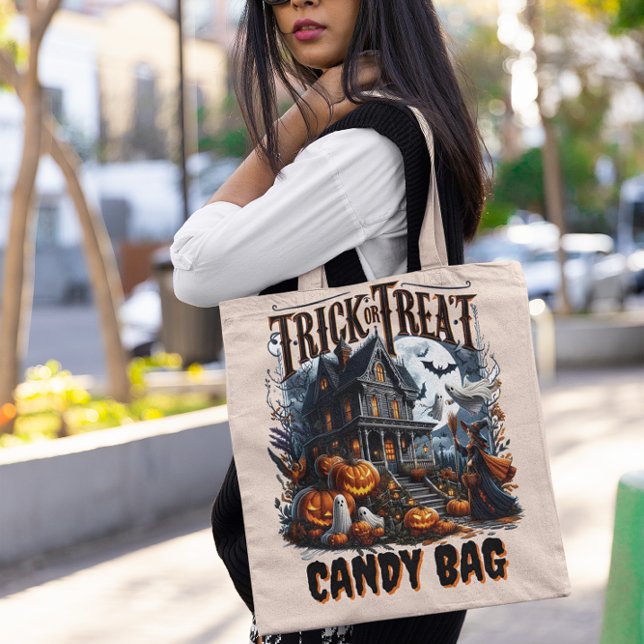 Bolsa Tote Casa assombrada com abóboras para o Halloween! (Criador carregado)