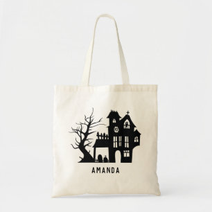 Bolsa Tote Casa assombrada de preto. Crianças de Halloween tr