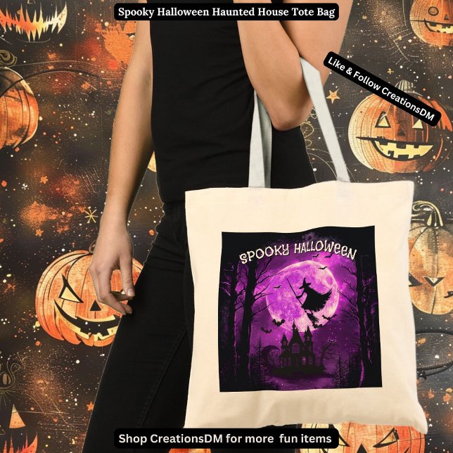 Bolsa Tote Casa Assombrada de Spooky Halloween (Criador carregado)