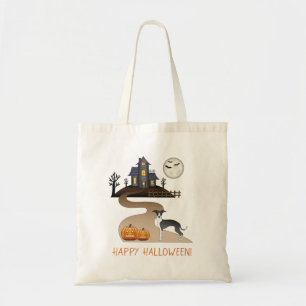 Bolsa Tote Casa Assombrada do Iggy Preto e Branco e Halloween