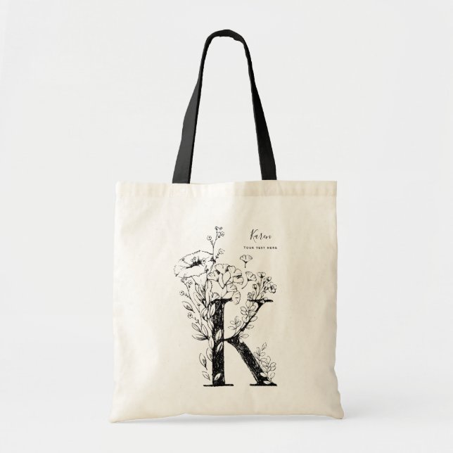 Bolsa Tote Casa biológica Floral - Letra K monograma (Frente)