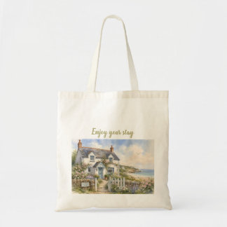 Bolsa Tote Casa de Campo Costeira Personalizada Aquarela