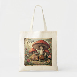 Bolsa Tote Casa de Campo Vintage com Cogumelos e Vida Selvage