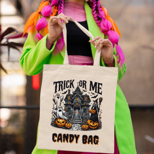 Bolsa Tote Casa de Dia das Bruxas Spooky com fantasmas e abób
