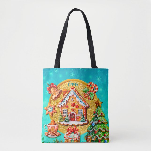 Bolsa Tote Casa de doces de pão de Natal e Ano Novo (Frente)
