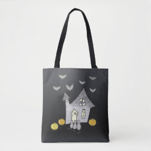 Bolsa Tote Casa De Halloween, Gatos Pretos, Morcegos
