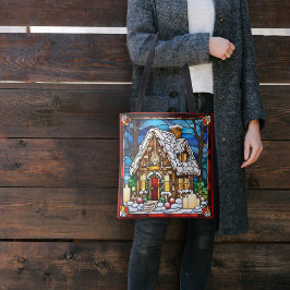 Bolsa Tote Casa de Pão de Mel Vidro Pintado Falso