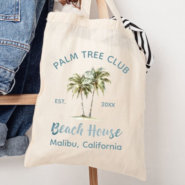 Bolsa Tote Casa de Praia Moderna com Palmeiras de Madeira Azu (In situ)