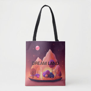 Bolsa Tote Casa de sonho debaixo de uma lua rosa.