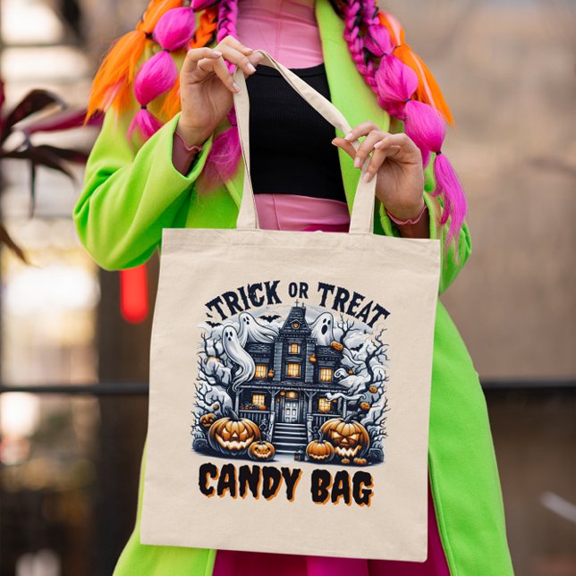 Bolsa Tote Casa encantada com decoração de Halloween (Criador carregado)