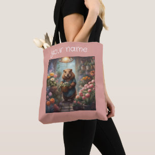 Bolsa Tote Casa encantadora Cottagecore com castor florista n