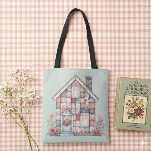 Bolsa Tote Casa Floral Cottagecore de Patchwork Falso