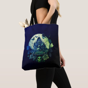 Bolsa Tote Casa Gótica Verde e Roxa Assombrada