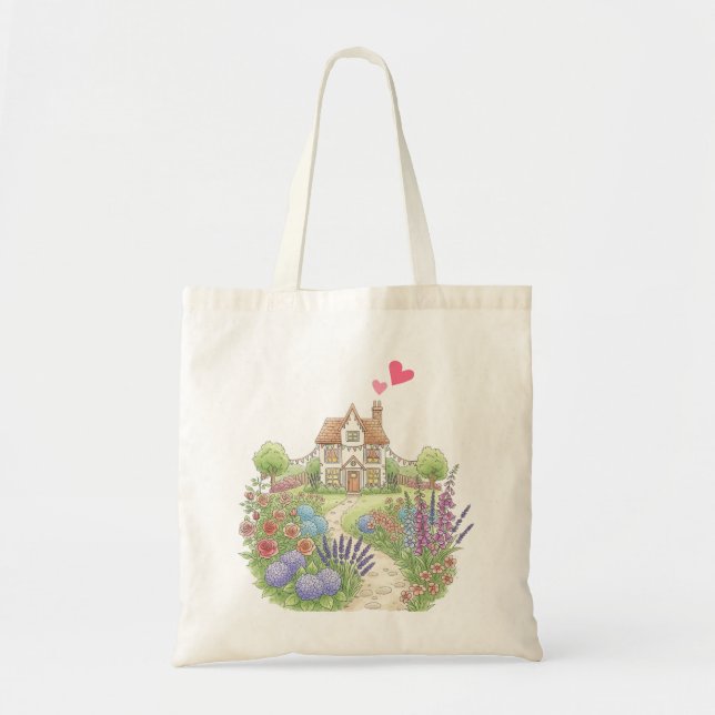 Bolsa Tote Casa Pequena e Bonita com Presente de Coração para (Frente)