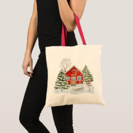 Bolsa Tote Casa Vermelha da Paisagem de inverno