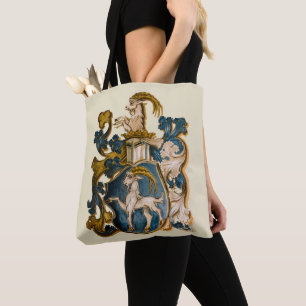 Bolsa Tote Casaco de armas do Vintage German Blue & Dourado