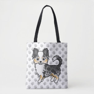 Bolsa Tote Casaco de desenho de Chihuahua, Cão e patas azul