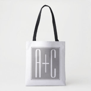 Bolsa Tote Casais Initails ou Outro Texto   Cinzas brancas