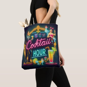 Bolsa Tote Casal da Hora do Coquetel com Letreiro de Neon de