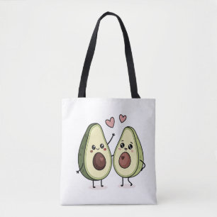 Bolsa Tote Casal de abacate bonito com corações - Design de s