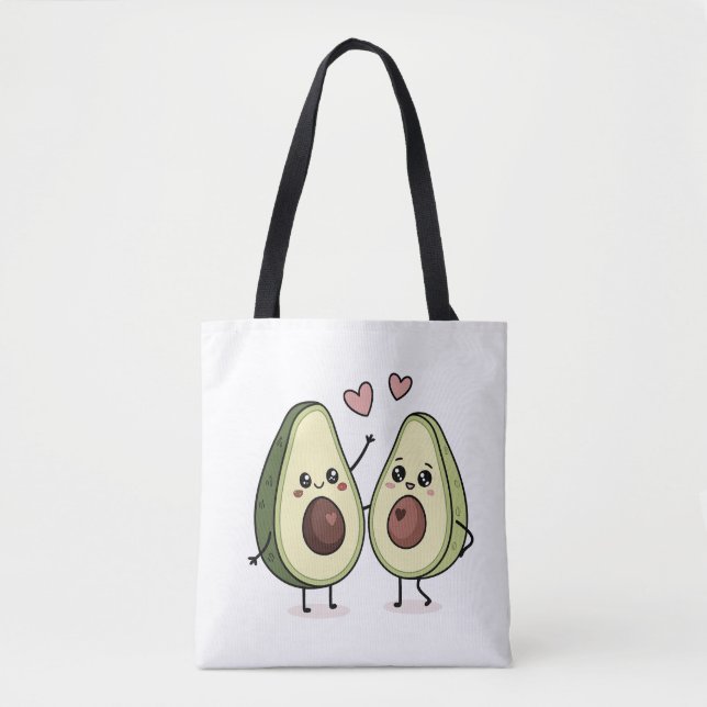 Bolsa Tote Casal de abacate bonito com corações - Design de s (Frente)