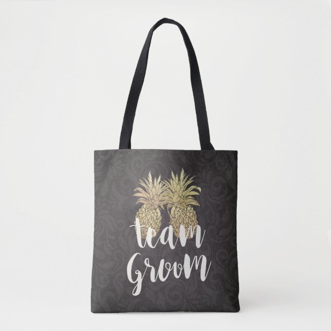 Bolsa Tote Casal de Abacaxi Preto Dourado do Grupo Casamento (Frente)