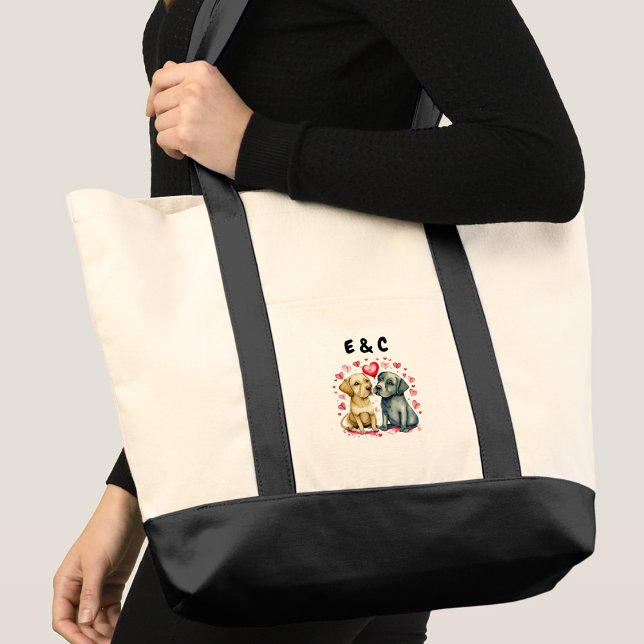 Bolsa Tote Casal de cachorros fofos iniciais (Criador carregado)