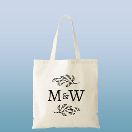 Bolsa Tote Casal de Casamento Monograma Botânico Elegante