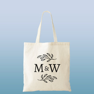 Bolsa Tote Casal de Casamento Monograma Botânico Elegante