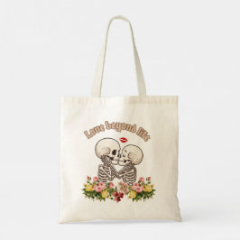 Bolsa Tote Casal de Esqueleto Beijando com Floral Gótico