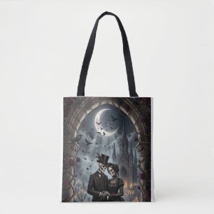 Bolsa Tote Casal de Esqueleto Gótico Romance Sombrio Rosas