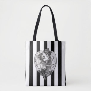 Bolsa Tote Casal de Esqueleto Listrado Dança de Casamento Amo