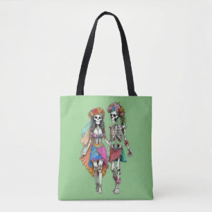 Bolsa Tote Casal de Hippie Skeleton