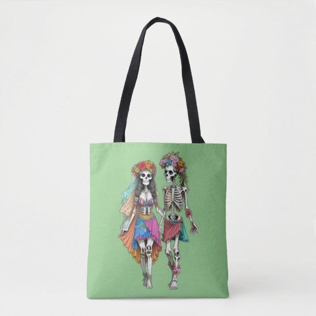 Bolsa Tote Casal de Hippie Skeleton (Frente)