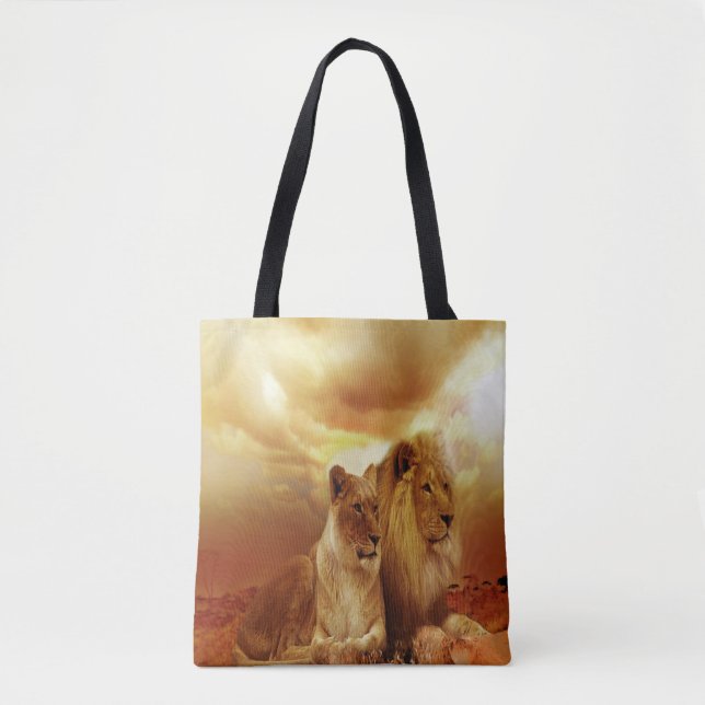 Bolsa Tote Casal De Leão Ao Sunset (Frente)