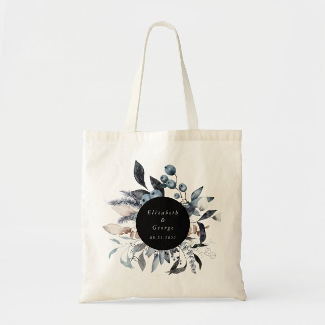 Bolsa Tote casal de monograma floral de inverno empoeirado (Frente)