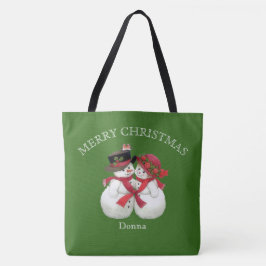 Bolsa Tote Casal de Snowman, Feliz Natal