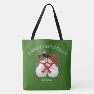 Bolsa Tote Casal de Snowman, Feliz Natal