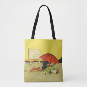 Bolsa Tote Casal engraçado de vintage sob a arte de Umbrella