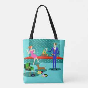 Bolsa Tote Casal retro com o cão por todo o lado na sacola d