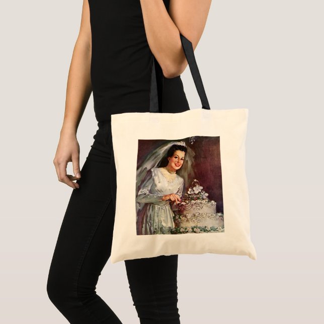 Bolsa Tote Casamento Antigo, Noiva Cortando o Bolo de Casamen (Frente (produto))