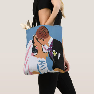 Bolsa Tote Casamento Antigo, Noivos Recém-Casados Beijando