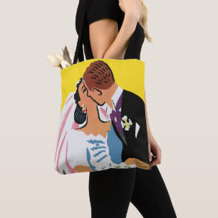 Bolsa Tote Casamento Antigo, Noivos Recém-Casados Beijando
