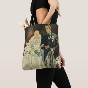 Bolsa Tote Casamento Art Déco Vintage Noivos Recém-Casados